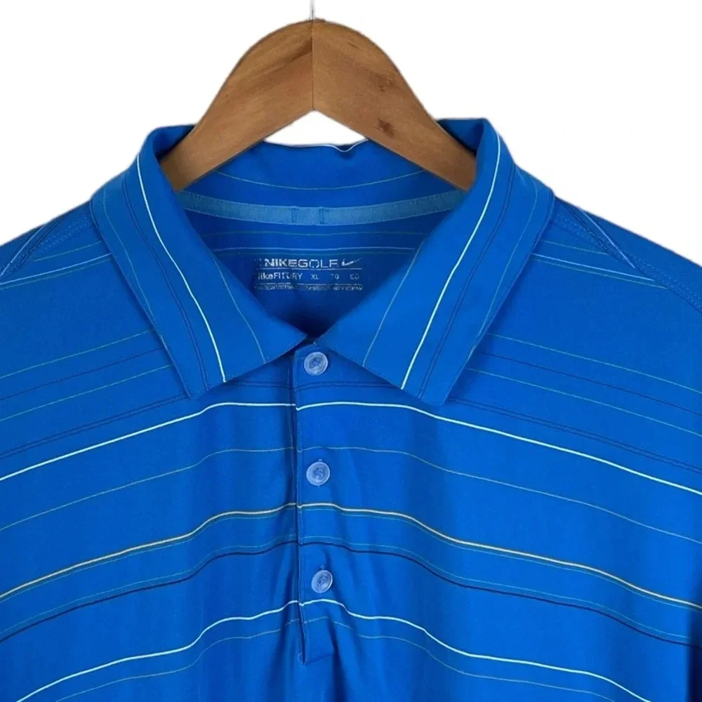 PO217 Mens Nike Golf Fit Dry Performance Striped Athletic Polo Shirt XL